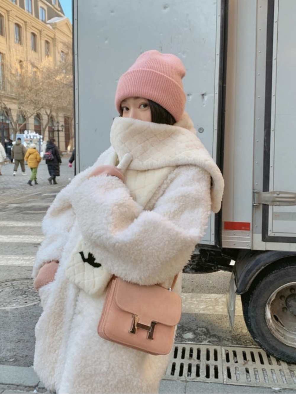 Boutique 100% Wool Cozy Women's Shearling Coat